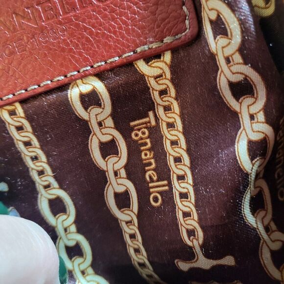 Tignanello Red Genuine Leather Silver Chain and Studded Handbag - Picture 8 of 11